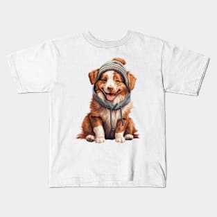 Winter Australian Shepherd Dog Kids T-Shirt